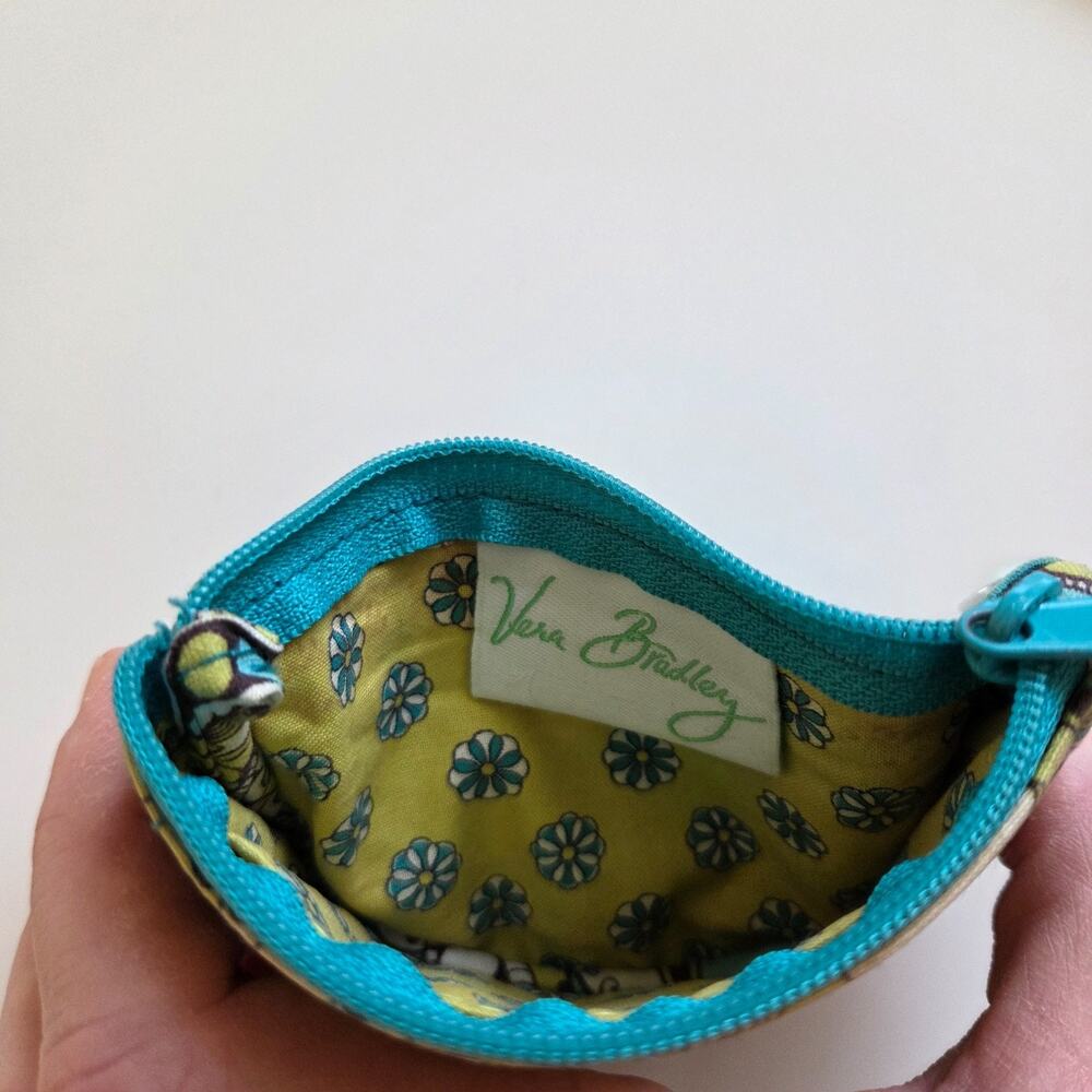 Vera Bradley Peacock Zip ID Case Coin Purse Keychain Teal Green - Picture 3 of 8